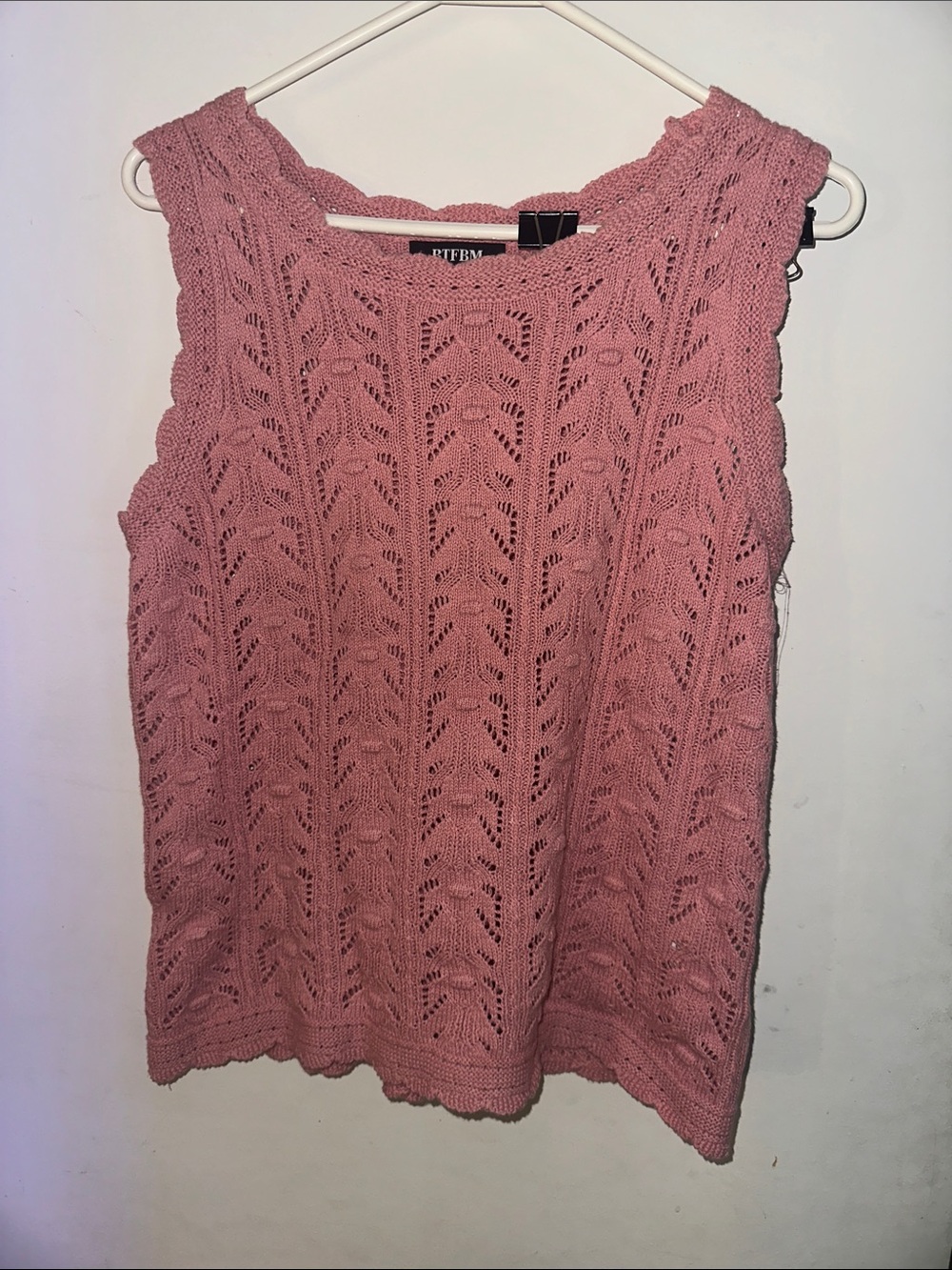Openwork Knit Sleeveless Tank Top - Dusty Rose